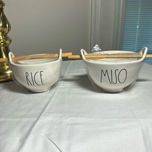 Rae Dunn Miso and Rice bowls with wooden chopsticks